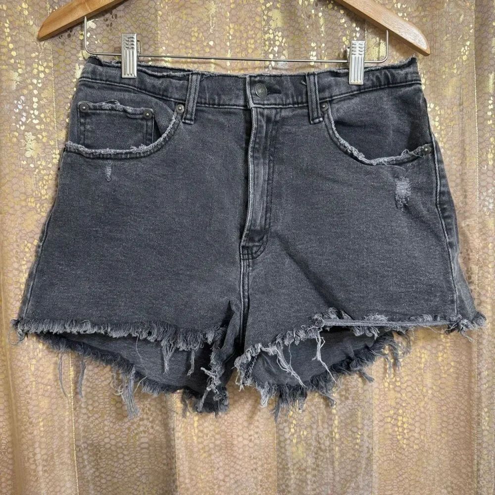 Abercrombie & Fitch High-Rise Mom Shorts Black Wash Curve Love 10/30